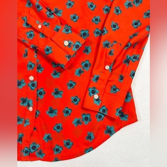 Floral Red Button-Up Women's Top - Picture 7 of 11